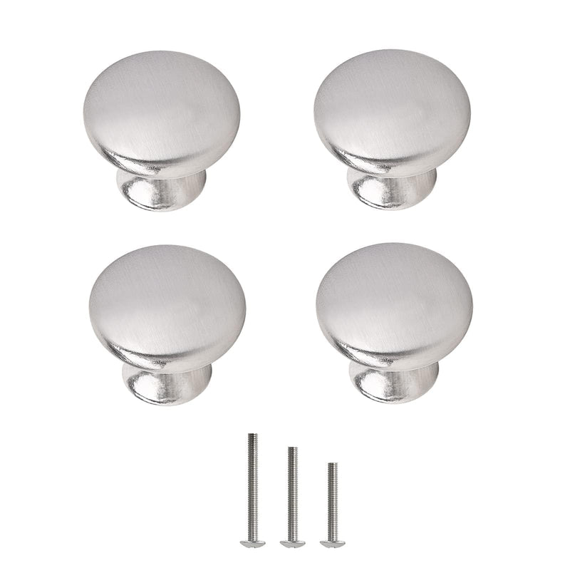 4X Satin Brushed Nickel Knobs Cabinet Hardware Round Mushroom Knob Wardrobe Drawer Pull Handles 30mm/1.18" for Kitchen Cupboard Furniture Chest Door Dresser Bathroom 4