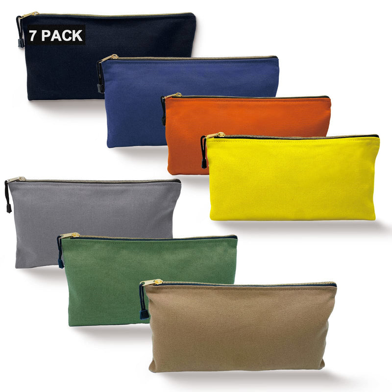 7 Pack Canvas Tool Bag Zipper Pouch - Heavy Duty 16 oz. Canvas Tools Utility Pouches, Multipurpose Storage Organizer Tote Bags with Dependable Metal Zippers, 12.5 x 7-Inch 7 Pack