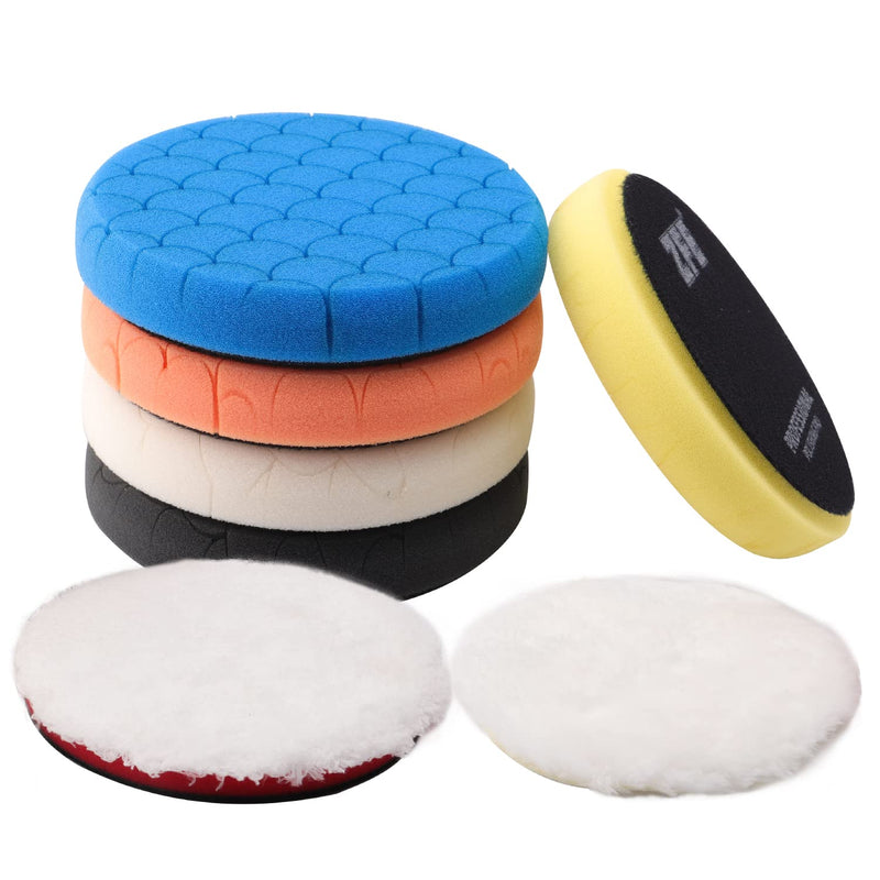 Buffing Polishing Pads, 7Pc 7.5 Inch Face for 7Inch 180mm Backing Plate Compound Buffing Sponge Pads Cutting Polishing Pad Kit for Car Buffer Polisher 7Pcs 7Inch Polishing Pad Sets 7 Inch (180mm)