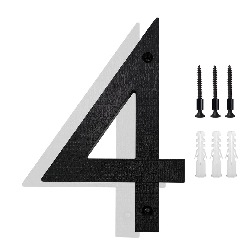 8’’ Modern Floating House Numbers for Outside, Large Black Shadow Home Number with Nails Kit & Template, Easy to Be Mounted for Exterior House Address, Garage Gate, Street, Farmhouse, Number 4 House numbers 4