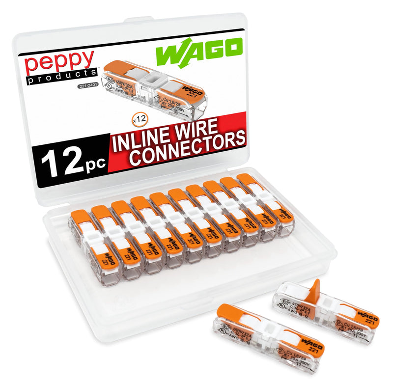WAGO 221-2401 Lever Nuts Compact Splicing Inline Wire Connectors with Case | 12pc Pack of 12