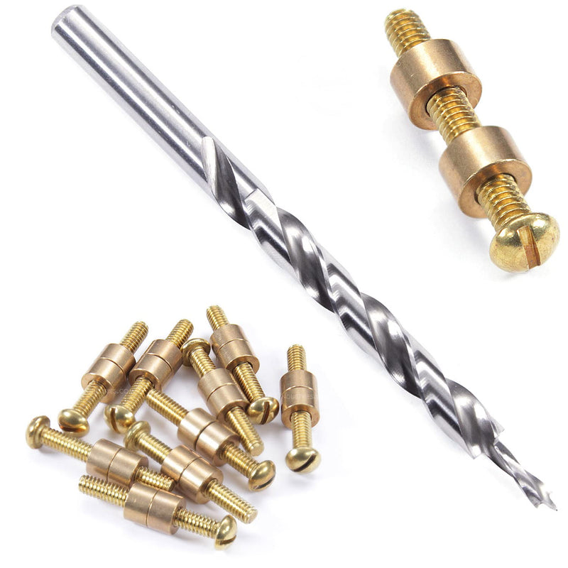 Loveless Fasteners (10 Pack) with Step Drill for DIY Handles & Knife Handle Repair - USA Size (0.312 x 8-32US x 1.15 Inch) - (Brass/Brass) (0.312 x 8-32US x 1.15 Inch) (10)(Brass Heads/Brass Screw) + (1)(Step Drill)