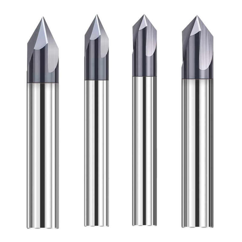 ASNOMY 4Pcs Carbide Chamfer End Mill V Groove Router Bit 60 Degree and 90 Degree, 3 Flutes CNC Milling Cutter V Bits for Carving and Engraving 4 5/32" & 1/4", 60 & 90 Degree