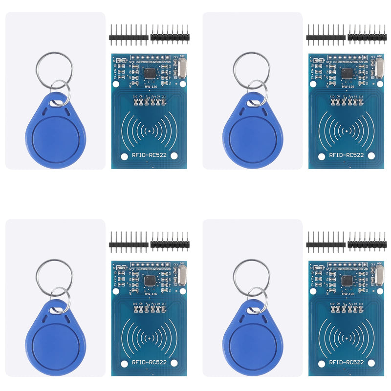 4Pcs RC522 RFID Module Kit RF RC522 Reader IC Card Sensor Module with S50 White Card and Key Ring RFID Sensor Module 4PCS