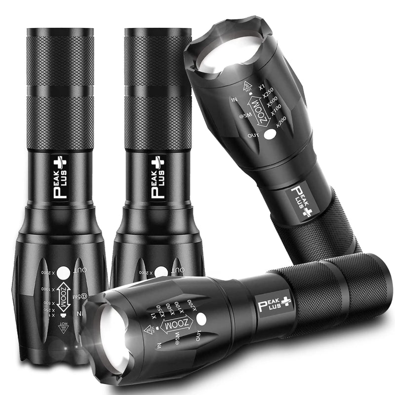 PeakPlus LED Flashlights High Lumens, Tactical Flash Lights [4 Pack] - Super Bright Waterproof Zoomable 5 Modes - Powerful Handheld Flashlight for Emergencies, Camping, Outdoor, Dog Walking 4 PACK