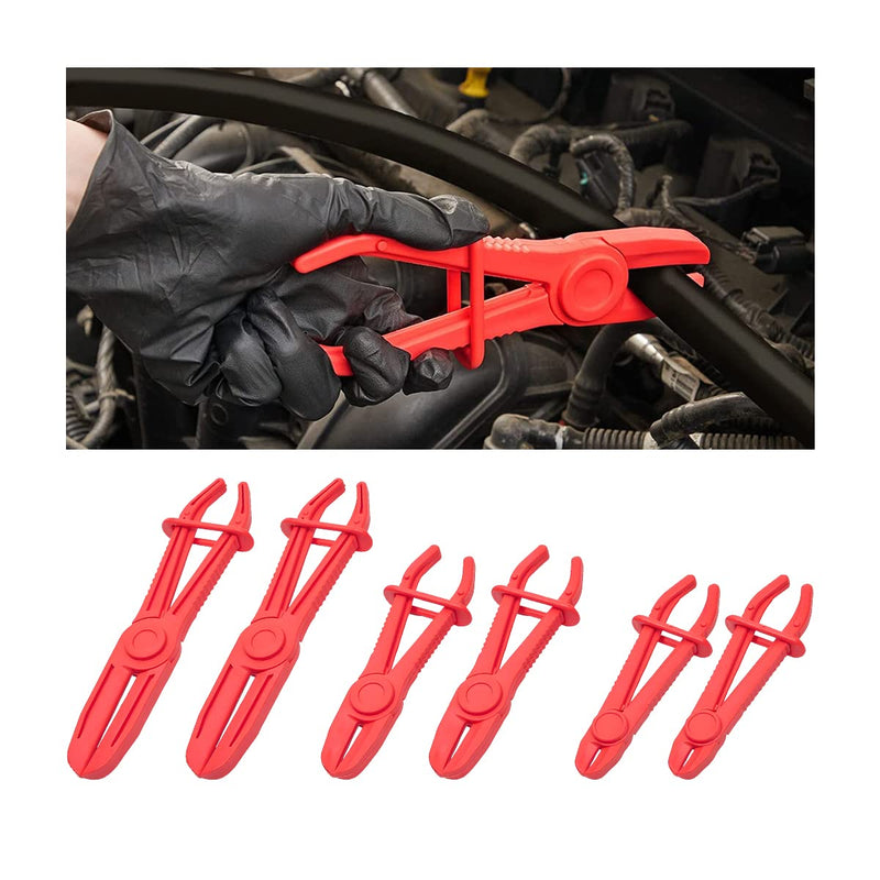 zipelo Hose Clamp Pliers, 6 Pack 3 Size Line Pinch Clamps Set, Plastic Hose Pinching Off Pliers for Automotive Radiator, Brake, Gas, Coolant Hoses and Fuel Lines, Vehicle Tools Car Accessories