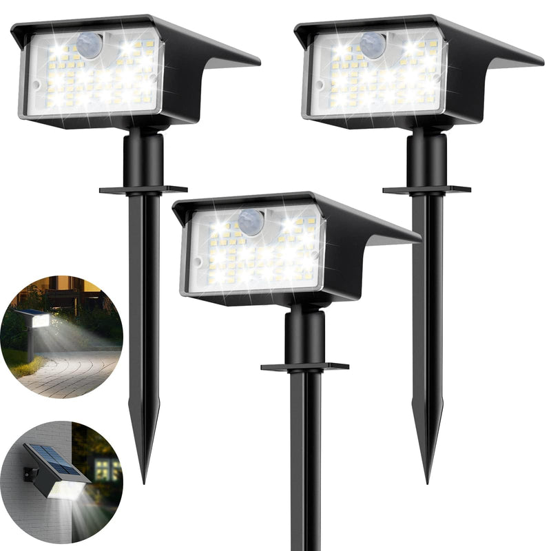nipify Solar Spot Lights Outdoor, 3 Pack/62 LED Solar Motion Sensor Lights Outdoor Waterproof, 3 Modes Solar Powered Landscape Spotlights 2-in-1 for Outside Yard Wall Garden, Cool White