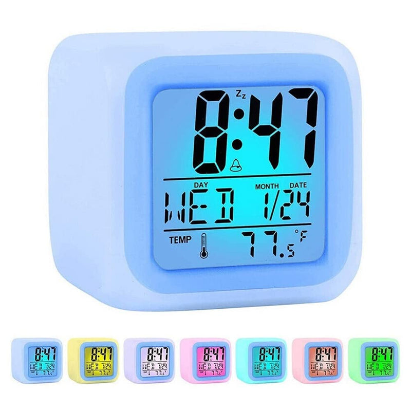 Digital Alarm Clock for Bedroom, 3 Inch Cubic Clock with Snooze, 7 Color Nightlight, Date Display, Temperature Detect, 12/24H, Battery Operated, Easy to Set, Digital Calendar Alarm Clock for Kids - NewNest Australia