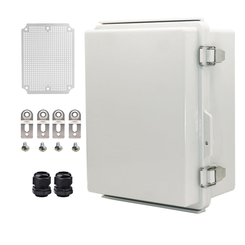 Outdoor Waterproof Electrical Box Junction Box Weatherproof IP67 ABS Plastic Enclosure Switch Router Project Box Electronics DIY Enclosure With Mounting Plate Wall Bracket Grey 8.6"x6.6"x4.3" 8.66" x 6.69" x 4.33"
