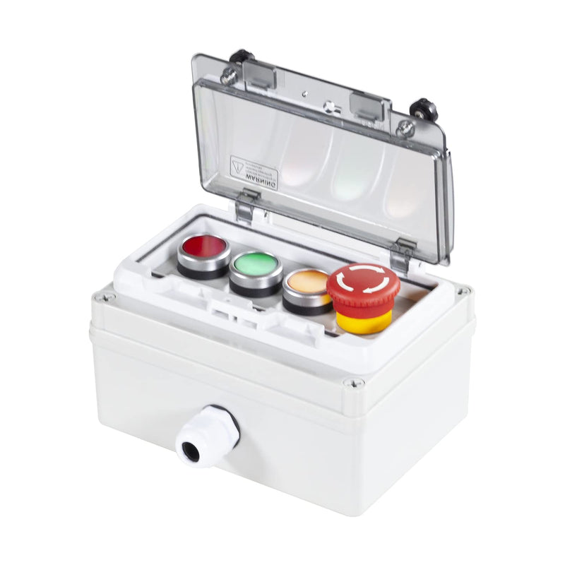 Push Button Box Ip67 with Emergency Stop Button Red Green Yellow Momentary Push Button Button with Protective Cover Anti-Misoperation Switch(Ac/Dc 6a-110v/3a-240v/2.5a-380v) Single row red/green/yellow/emergency stop button