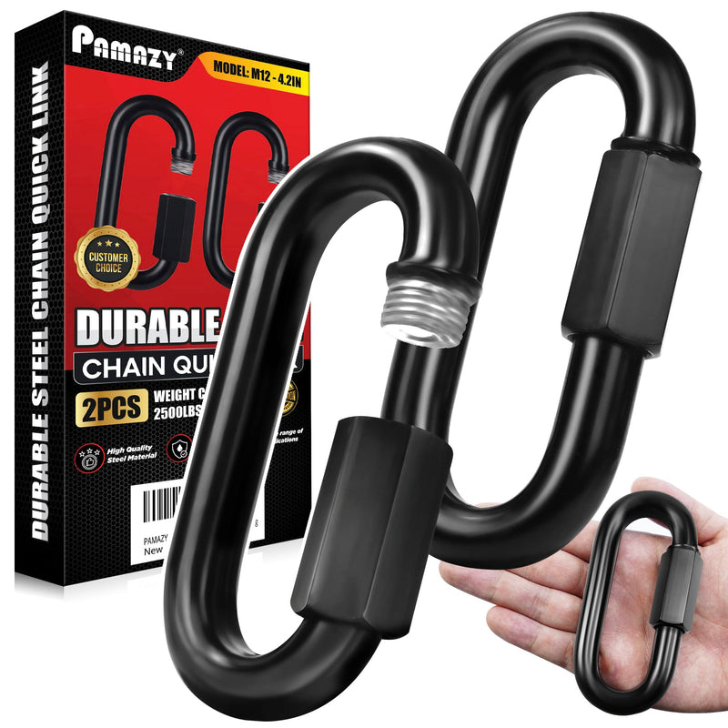 2PCS 4.2” Heavy Duty Chain Quick Links, 2500 LBS Weight Capacity, Durable, Anti-Rust, High Strength Chain Connector, Carabiner for Big Chain Connecting, Hammock Hanging, Hiking, Camping 2PCS 4.2”