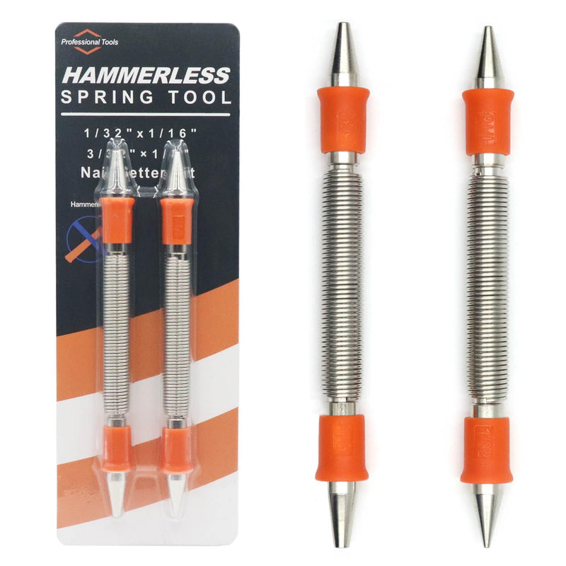 2-Piece Dual Head Nail Setter Kit, Nail Setter Features 1/32-in, 1/16-in, 3/32-in, 1/8-in, Hammerless Nail Set Trim Pak for Wood 2-Piece Combo Nail Setter Set