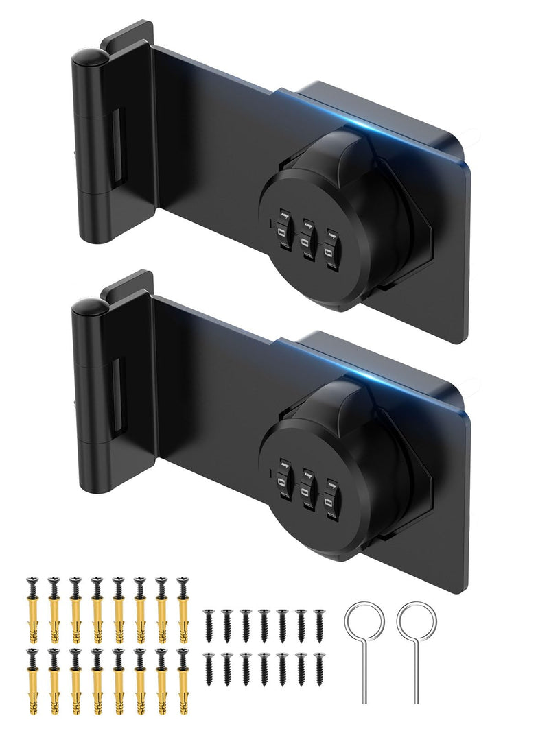 Cabinet Password Hasp Locks, 90 Degree Barn Door Lock, Household Security Combination Latch Lock for Locker, Fence, Bathroom, Outdoor, Garden (Black-2PCS) Black-2PCS