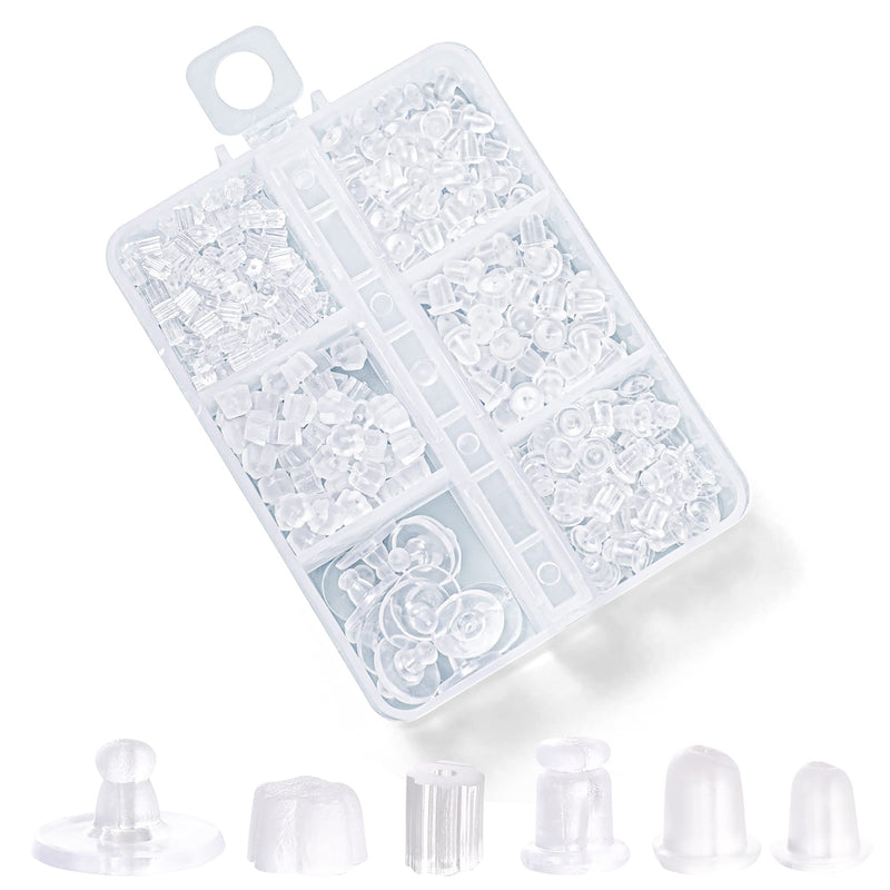 Nkwuire 6 Styles Silicone Earring Backs for Studs, 600 Pcs Clear Soft Earring Backings Hypoallergenic Plastic Rubber Earring Backs Clutch Stoppers Replacement Kits for Fish Hook Earring Studs Hoops - NewNest Australia