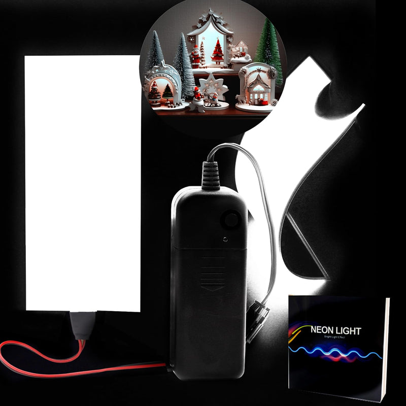 Electroluminescent El Sheet Light - 3Modes Stay on/Slow Flash/Fast Strobe, 12cm x 5 cm DIY Neon Panel DIY Cuttable Lamp for Cosplay Decoration (White) 12x5 White
