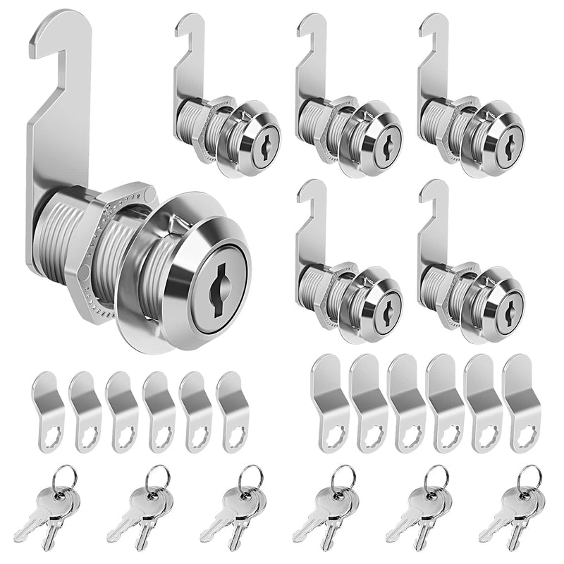 Cam Locks Cabinet Locks Keyed Alike, 1-1/8'' (Length) Cylinder Fits on 7/8'' Max Panel Thickness, Secure Files Drawers Mailbox RV Storage Locks Replacement Set, Zinc Alloy (1-1/8 Inch 6Pcs) 1-1/8 Inch 6Pcs