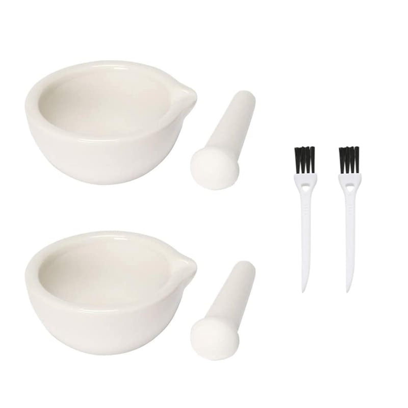 2pcs 2.36inch Ceramics Spice Mill Grinder Set Bowls with Brushes, Handheld Seasoning Mills Grinder, Pill Crusher, Kitchen Mortar and Pestle Tools Set