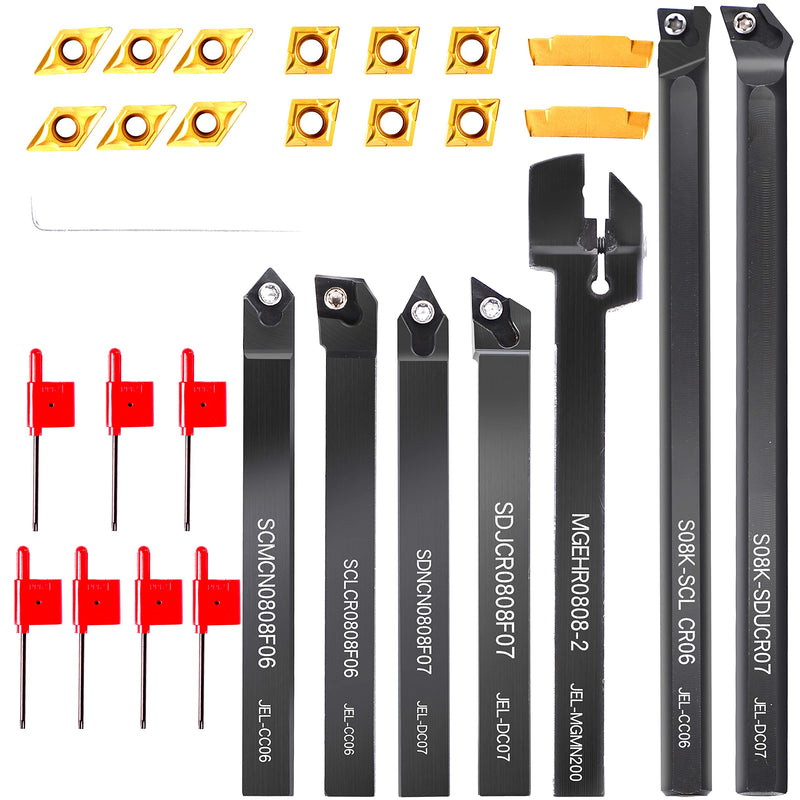 Carbide Lathe Tools - Metal Lathe Cutting Tools Set 21pcs - 7pcs 5/16" Turning Holders + 14pcs Indexable Golden Carbide Inserts CCMT060204 DCMT070204 MGMN200G 7pcs 5/16" Shank holders+14pcs inserts