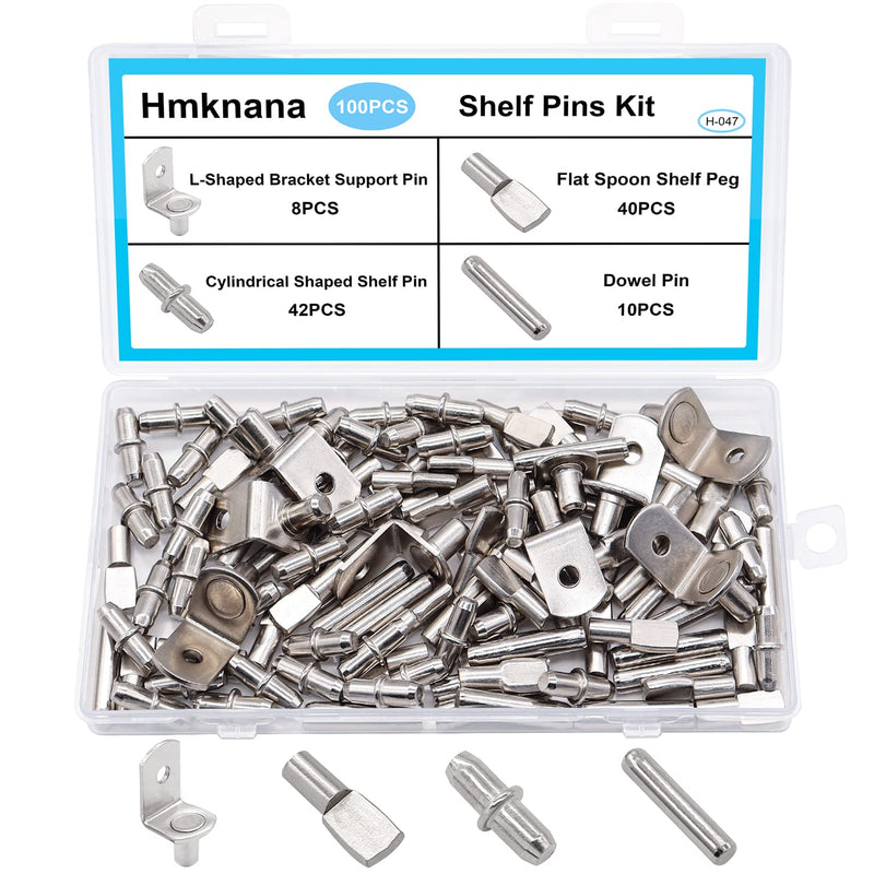 100PCS 4 Styles Shelf Pins Kit - Nickel Plated Shelf Bracket Pegs & Shelf Support Pins,Dowel Pin and Shelf Holders for Shelves Cabinet Furniture Closet etc