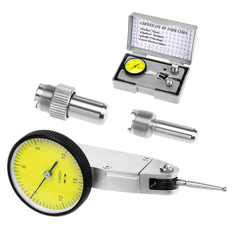 QWORK Dial Test Indicator, Narrow Area Measurement 3/8'' and 5/32'' Steel Dovetail Clamps, 0.030" Test Indicator 0. 0005" GR Dial Reading 0-15-0