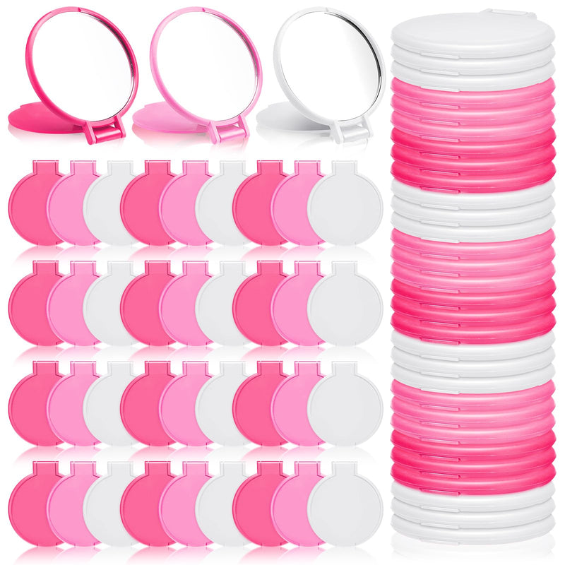 Weysat 48 Pcs Compact Mirror Bulk Gifts Pink White Mini Folding Pocket Mirror Portable Small Round Travel for Women Makeup Goodie Bag Purse Wedding Mothers Valentines Party Favors White, Pink, Rose Red