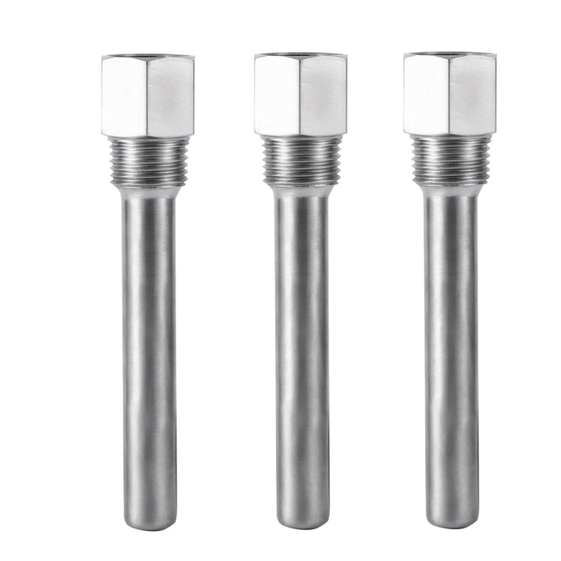 Oumefar 3PCS Thermowell, Stainless Steel Thermowell 1/2 inch NPT Threads Temperature Sensors, Thermometer Instruments Thermowell for Homebrew Brewing Beer Fermenter(3PCS)