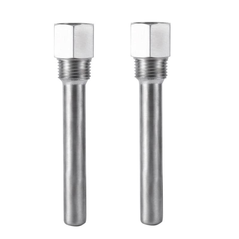 Oumefar 2PCS Thermowell, Stainless Steel Thermowell 1/2 inch NPT Threads Temperature Sensors, Thermometer Instruments Thermowell for Homebrew Brewing Beer Fermenter(2PCS)
