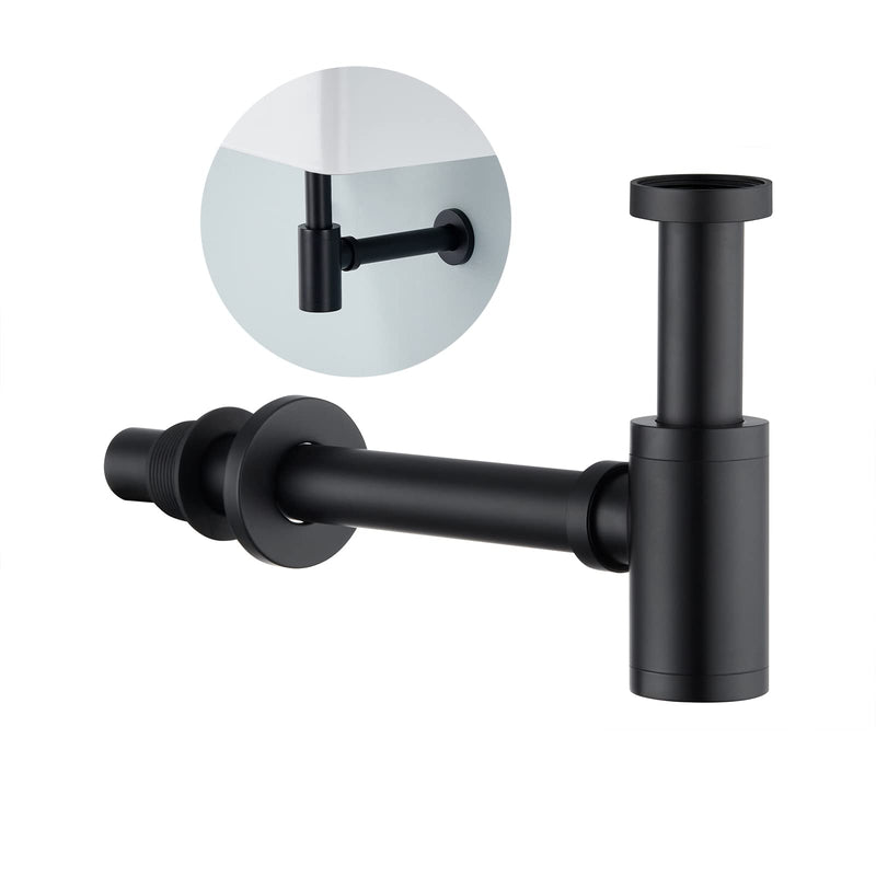 Brass P Trap Bathroom Sink: 1-1/4 Sink Trap with Adjustable Height - Matte Black Round Bottle P-Trap with Slip Joint Extension Tube - Basin Sink Stainless Steel Plumbing/Pipe Replacement Kit