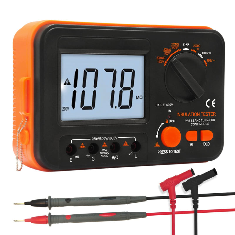 BTMETER Megohmmeter 1000V Insulation Resistance Tester, Electrical Megaohm Meter 200MΩ~2K Megohm Megger with 250V/500V/1000V Testing Voltage, Digital Multimeter Measure AC DC Voltage BT-VC60B (0.1MΩ~2GΩ)