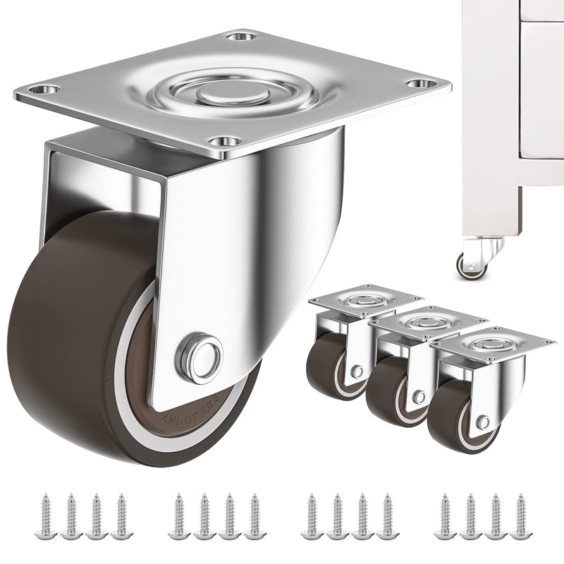 1 inch Caster Wheels Set of 4, Low Profile Wheels for Furniture, No Noise Mini Swivel Rubber Casters, with 360 Degree Top Plate for Small Furniture 1 "