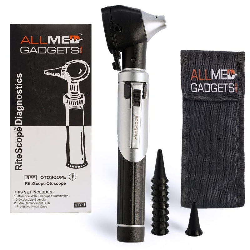 Otoscope with Light - Premium Otoscope Set with Fiber Optic Illumination - Ear Infection Detector - Comprehensive Ear Scope for Examination at Home - Black