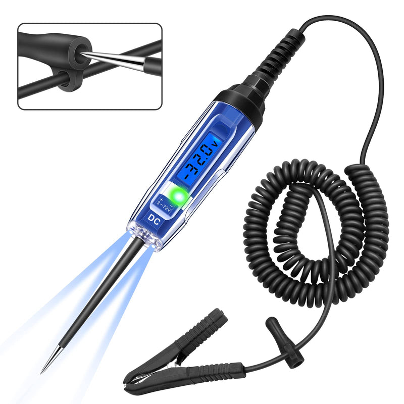 Upgraded 3-72V Automotive Circuit Tester with Voltmeter, Heavy Duty LCD Backlight Display Test Light with 140 Inch Extended Wire & Illumination, Bidirectional DC Voltage Tester Electric Light Test Pen 3-72V LCD Backlight Display