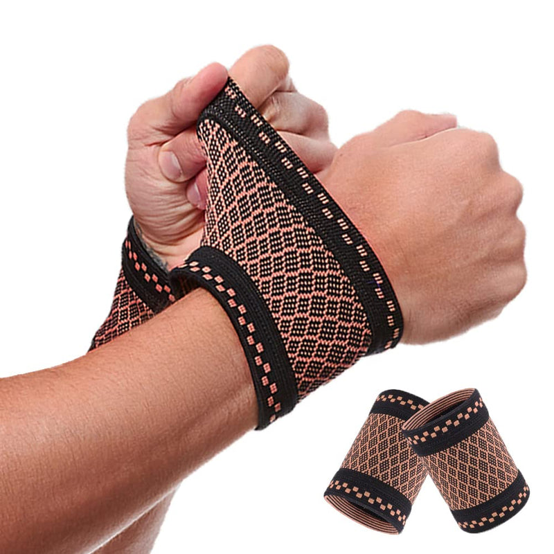 Copper Wrist Compression Brace (2Pcs), Elastic Wrist Support Sleeve Wrist Braces for Tendonitis, Arthritis, Carpal Tunnel Pain Relief, Soft Wrist Wrap Wristbands for Sport, Fitness, Workout, Typing(M) Medium