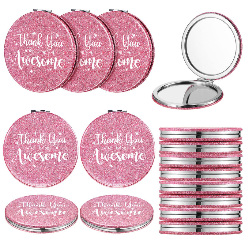 Roowest 12 Pcs Inspirational Compact Mirror Birthday Small Gifts for Mom Women Bulk Double Sided Travel Thank You for Being Awesome Makeup Magnifying Pocket Mirror for Purse(Pink) Pink