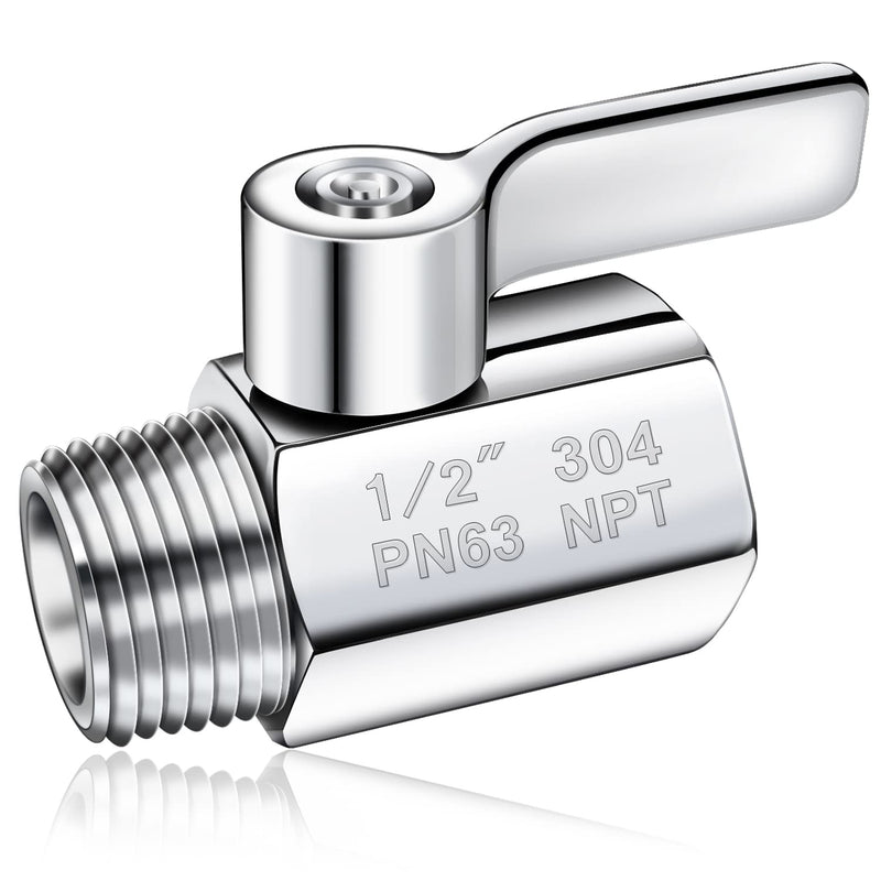 Shower Head Shut Off Valve 304 Stainless Steel Mini Ball Valve(1/2" Female X Male) NPT Thread Water Flow Control Valve Regulator
