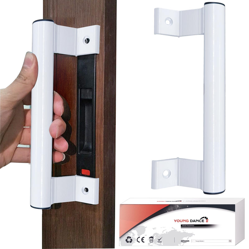 Sliding Door Handle 8" Aluminum Sliding Glass Door Pull - Sliding Patio Door Handles Fits 6-5/8 in Mounting Holes for Old or Damaged Door Pull - Perfect for Patio and Glass Doors (White) White - no Lock