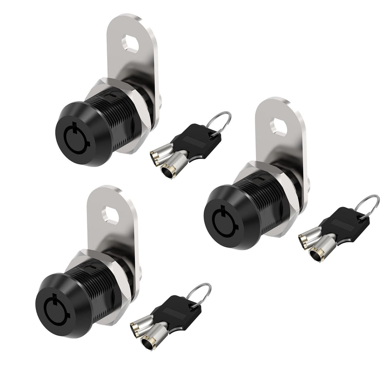 Jayseon 3 Pack RV Storage Lock, 5/8" Cabinet Locks with Keys, Cam Lock Keyed Alike RV Locks for Storage Door, Zinc Alloy 5/8 Inch Black