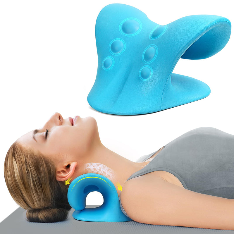 Neck Stretcher for Pain Relief, Neck and Shoulder Relaxer Cervical Traction Device Pillow for Muscle Relax and TMJ Pain Relief (Blue) Blue