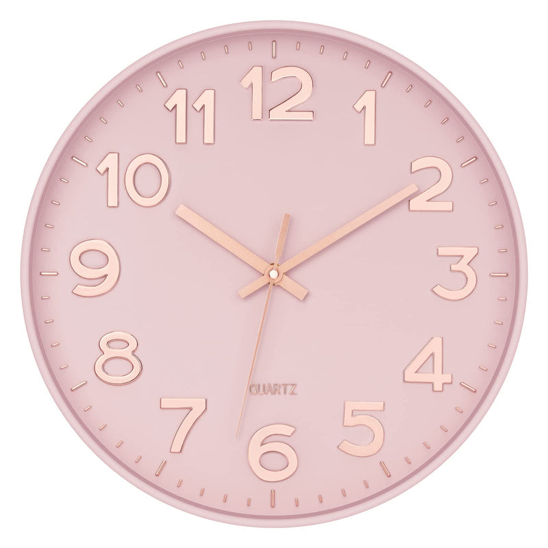 Lumuasky Pink Wall Clock, 12 Inch Modern Battery Operated Silent Non-Ticking Clock for Living Room Bedroom Kitchen Office Classroom School Decor Pink Rose Gold - NewNest Australia