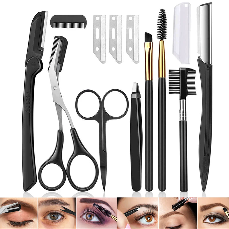 12 in 1 Eyebrow Trimmer Kit Eye Brow Scissors, Eyebrow Razor, Eyebrow Comb, Eyebrow Comb Scissor, Eyebrow Brush,Folding Eyebrow Knife, Scissors Razor, Eyebrow Trimmer, Tweezers. - NewNest Australia