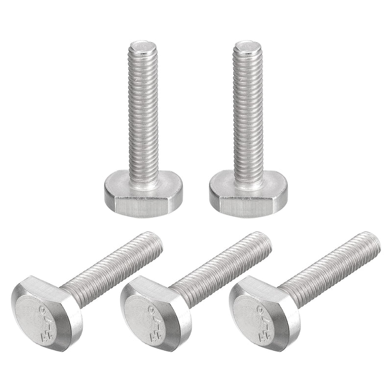 uxcell T-Slot Bolts, 5pcs M6x30mm T Slot Drop-in Stud Sliding Bolts 304 Stainless Steel T Shape Screws for T Track 5