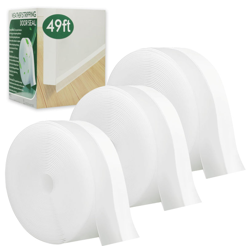 49 Feet Silicone Seal Strip, Transparent Weather Stripping Door Seal, Draft Seal Insulation Tape Strip, Under Door Seal Strip for Window Seal and Door Bottom Seal, 3 Rolls-Total 49ft (Width 35mm)