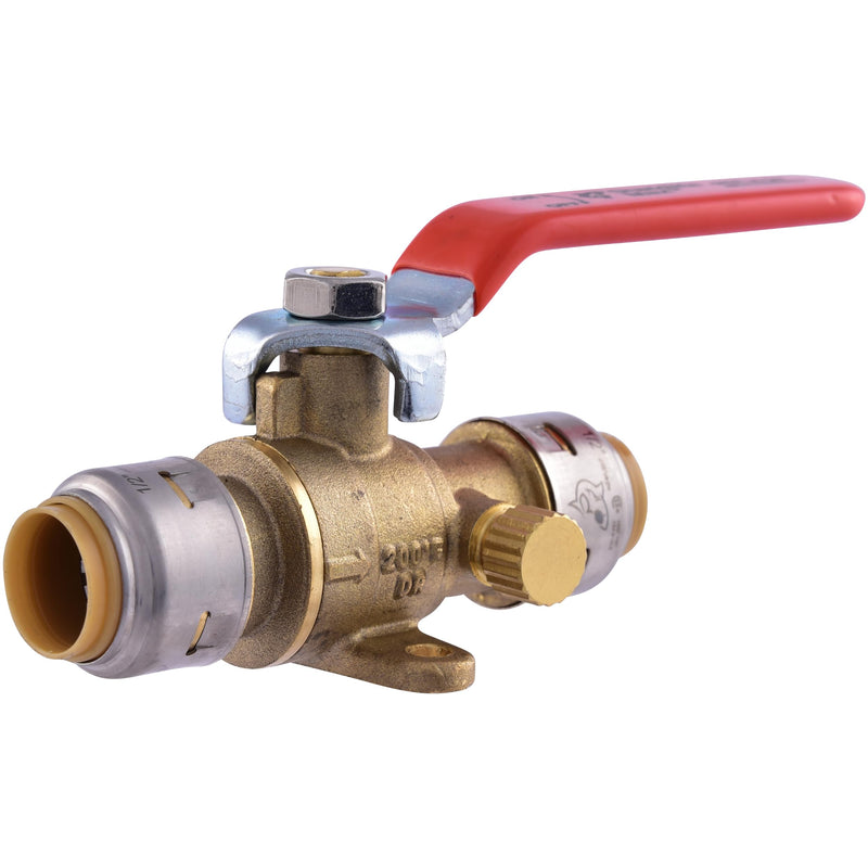 SharkBite Max 1/2 Inch Ball Valve with Drain Vent and Mounting Bracket, Push to Connect Brass Plumbing Fitting, PEX Pipe, Copper, CPVC, PE-RT, HDPE, UR24615A 1/2 in.