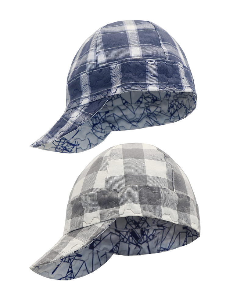 BOCOMAL Welding Cap Flame Resistant CAT2 Midweight Printed 6 Pannel Welder Caps-2 Pack 7 3/8 White/Navy-2 Pack