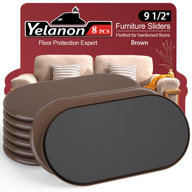 Yelanon Furniture Sliders - 8 pcs-9 1/2” Brown Furniture Sliders for Carpet, Furniture Pads Hardwoods Floors, Heavy Duty Movers Sliders, Reusable Furniture Moving Pads, Floor Protectors for Carpet 8 pcs 9.5" brown