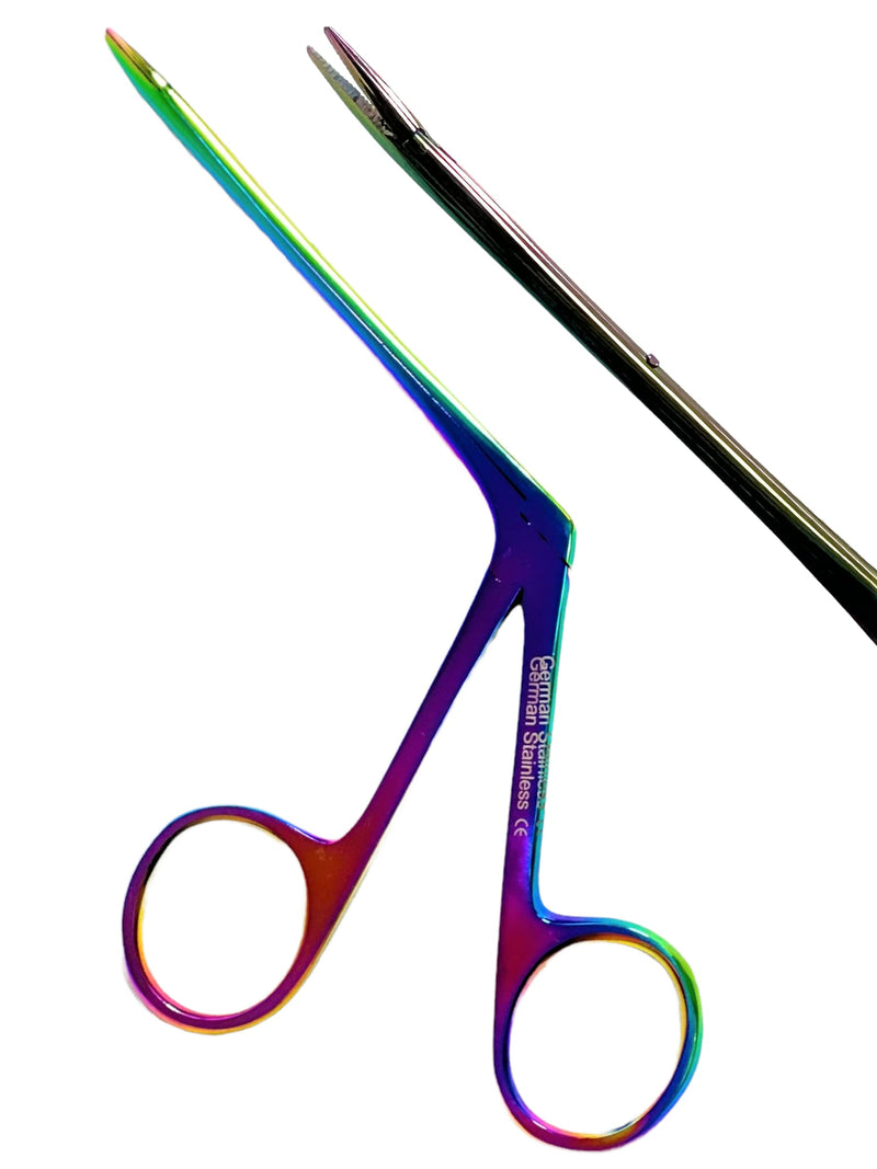 ArTLaB-Premium German Ear Wax Removing Removal Forceps 3.5" Shank, with Metallic Color Handle, Serrated Jaws Alligator Forceps (Rainbow Titanium) RAINBOW TITANIUM