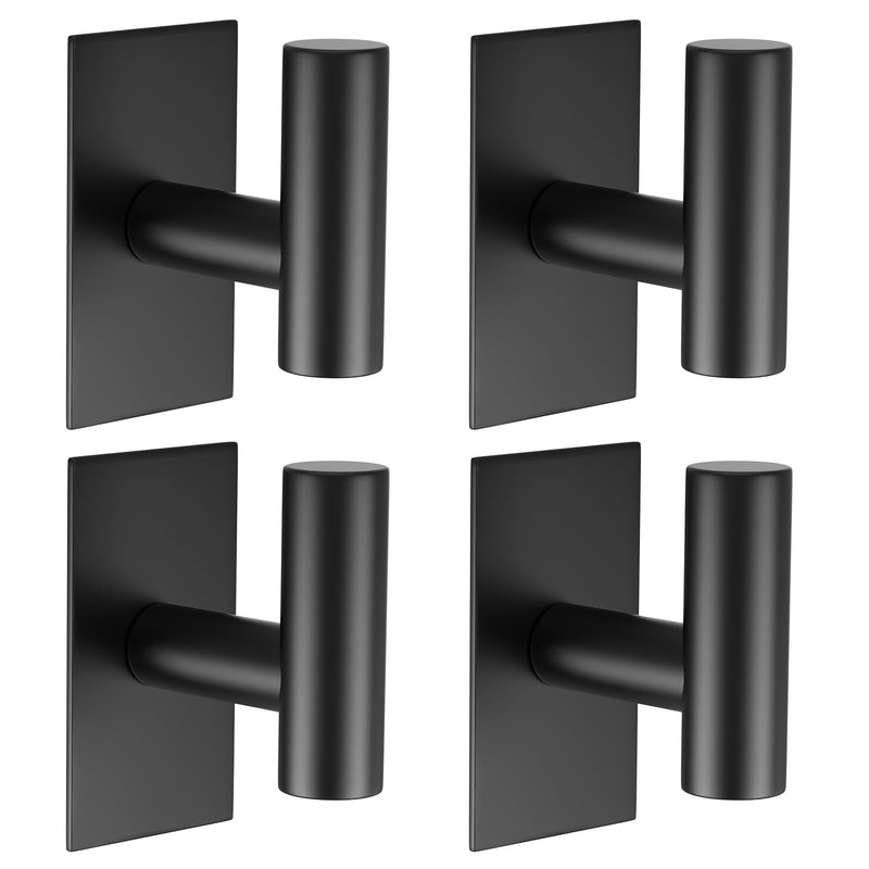 VAEHOLD Wall Towel Hooks, Heavy Duty Sticky Holder Waterproof Towel Hooks for Hanging Coat, Clothes, Closet Hook Wall Mount for Kitchen (Black, Adhesive 4 Pack) Black