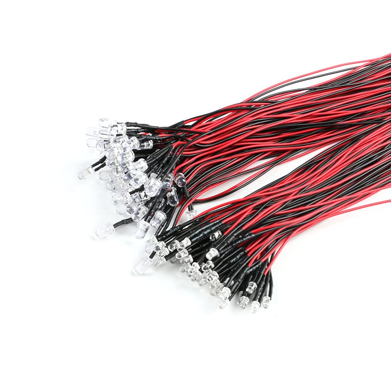 50Pcs 3mm Light Emitting Diodes LED Bead with Wire Decorative Toy Car Indicator Light DC 5V~12V Red Light 3mm