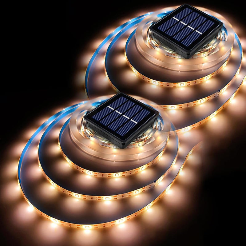 Solar LED Strip Lights Outdoor String Light Waterproof 20FT 180LED Cuttable Tape Rope Solar Lighting for Garden Path, Deck, Yard, Stair, Step, Christmas Decorative Lighting 2 Packs Warm White 19.7ft