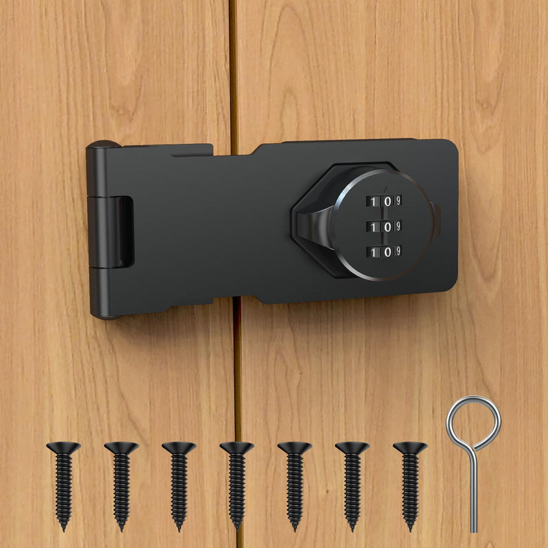 Cabinet Password Hasp Lock, Keyless Combination Lock for Small Doors, Barn, Bathroom, Outdoor, Garage, Garden, Black 1 Pack